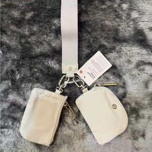 Lululemon Dual Mini Pouch Keychain — Light Grey, Zip Pockets